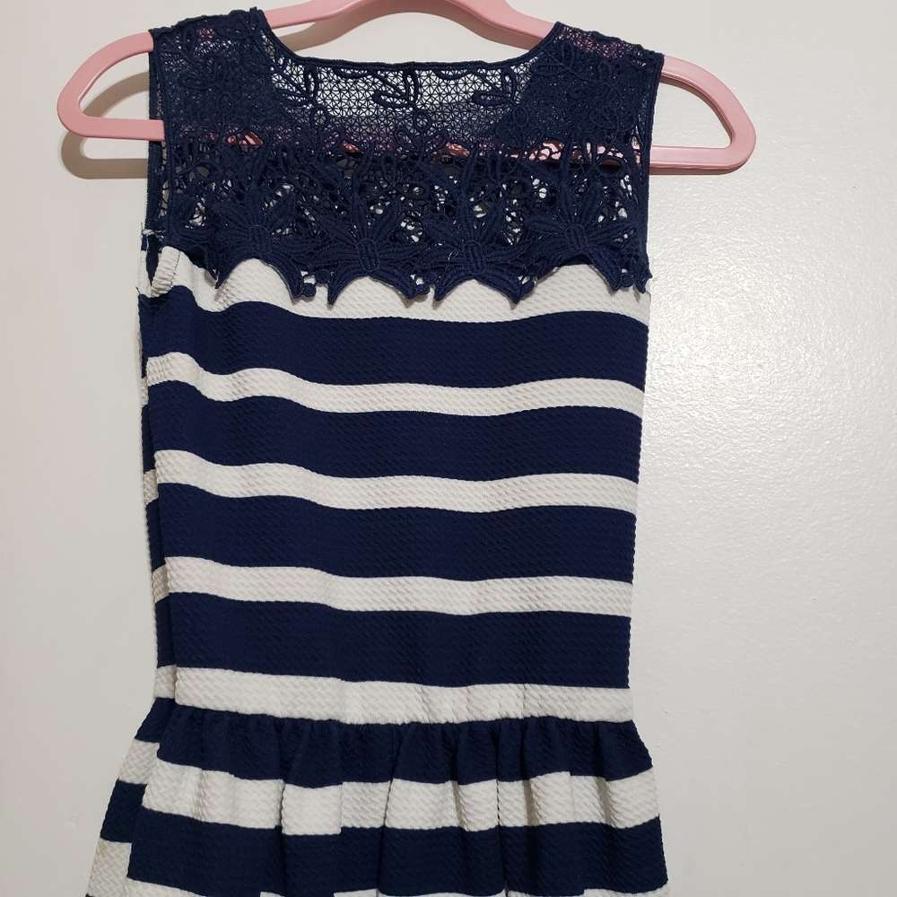 Girls Striped Navy Blue & White Dress - Picture 3 of 5